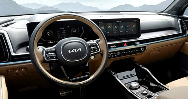 2027 쏘렌토 하이브리드 파노라믹 커브드 디스플레이 복합 연비 15.7km/L 측정 화면