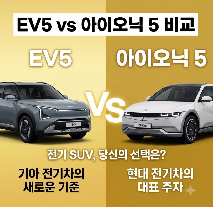 기아 EV5 각진 박스형 정통 SUV와 현대 아이오닉 5 크로스오버 나란히 비교